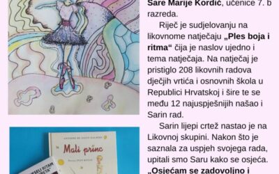Učenica Sara Marija Kordić postigla odličan uspjeh na likovnome natječaju „Ples boja i ritma“